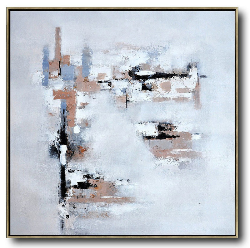 Large Abstract Painting On Canvas,Oversized Contemporary Art,Acrylic Painting Wall Art,Taupe,Grey,White,Black.Etc